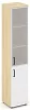 Офисный шкаф высокий узкий левый / правый (1 низкий фасад ЛДСП + 1 средний фасад стекло сатин в раме)