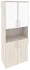 Офисный шкаф высокий широкий (2 низких фасада ЛДСП + 2 низких фасада белое стекло в раме)