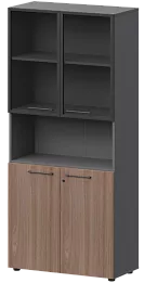 Офисный шкаф высокий полузакрытый с стеклом в алюминиевой раме