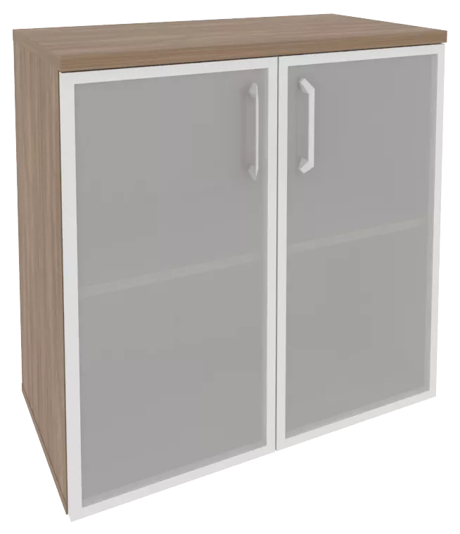 Офисный шкаф низкий широкий со стеклом в раме