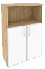 Офисный шкаф средний широкий (2 низких фасада белое стекло в раме)