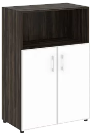 Офисный шкаф средний полузакрытый двери стекло в раме (стекло Белое / Черное)