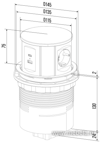 Розетка круглая G10703N-2AC