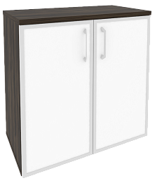 Офисный шкаф низкий широкий с белым стеклом в раме