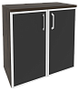 Офисный шкаф низкий широкий с чёрным стеклом в раме