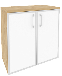 Офисный шкаф низкий широкий с белым стеклом в раме