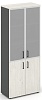 Офисный шкаф высокий широкий (2 низких фасада, задняя стенка ЛДСП + 2 средних фасада стекло сатин в раме)