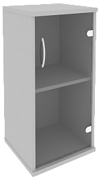 Офисный шкаф узкий низкий со стеклом, Л/Пр.