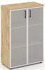 Офисный шкаф средний широкий (2 низких фасада стекло сатин в раме, задняя стенка ЛДСП