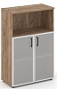 Офисный шкаф средний широкий (2 низких фасада стекло сатин в раме, задняя стенка ЛДСП Офисный шкаф средний широкий (2 низких фасада стекло сатин в раме, задняя стенка ЛДСП